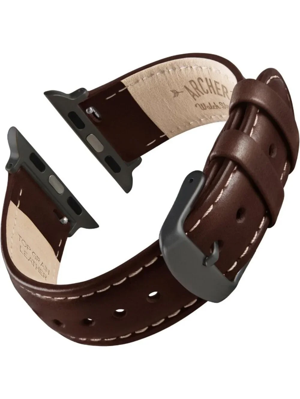 Men's Dark Chestnut/Natural Thread Matte Gray Hardware Leather Strap Apple Watch